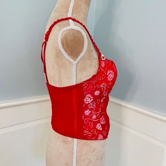 Rampage Y2k Corset Bustier Coquette Rosebud Red Mesh Top Medium - Picture 6 of 10
